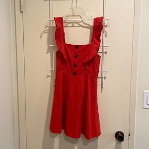 red summer mini dress with ruffle straps